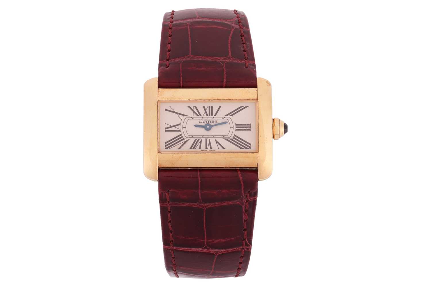 Lot 356 - Cartier 18ct Gold Tank Divan Wristwatch...
