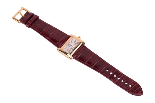 Lot 356 - Cartier 18ct Gold Tank Divan Wristwatch...