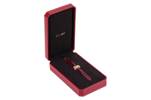 Lot 356 - Cartier 18ct Gold Tank Divan Wristwatch...