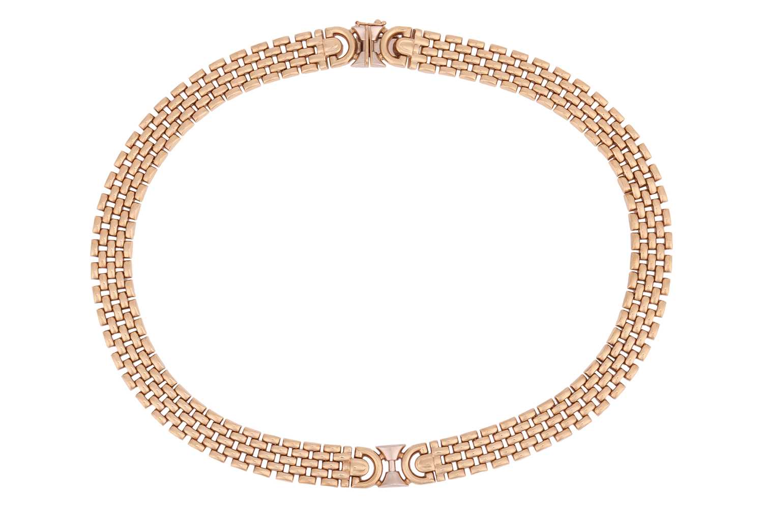Lot 109 - A two-toned brick link necklace in 9ct gold,...