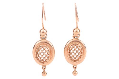 Lot 153 - A pair of Russian/Soviet gold oval pendant...