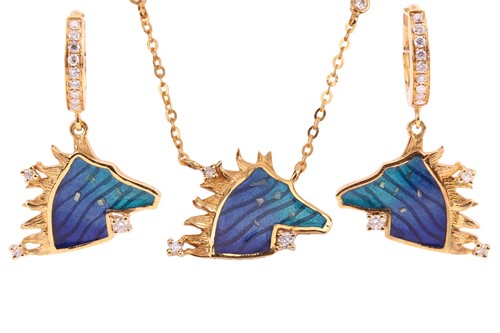 Lot 145 - A modern blue-glass and diamond necklace and a...