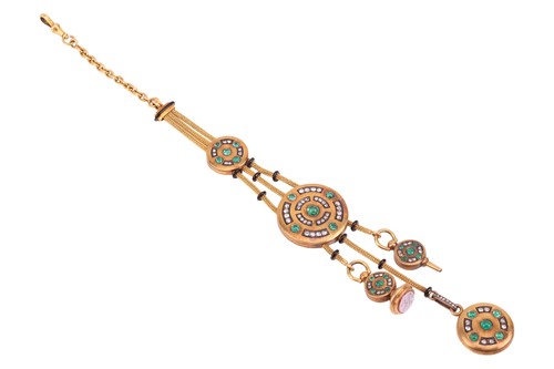 Lot 349 - A 19th century French enamel, emerald and...