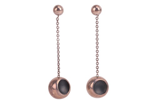 Lot 340 - Georg Jensen - a pair of 'Cave' drop earrings,...