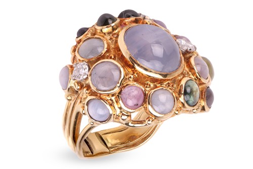 Lot 25 - An 18ct gold and multi-gem abstract bombe...