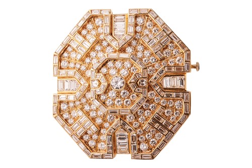 Lot 246 - A diamond-set plaque brooch, with an estimated...