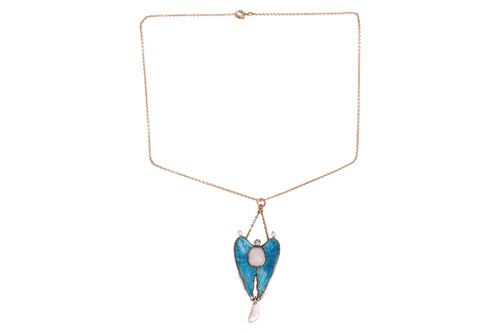 Lot Child & Child - A gem-set enamel wing pendant...