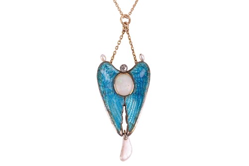Lot Child & Child - A gem-set enamel wing pendant...