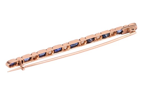 Lot A sapphire and seed pearl bar brooch,...