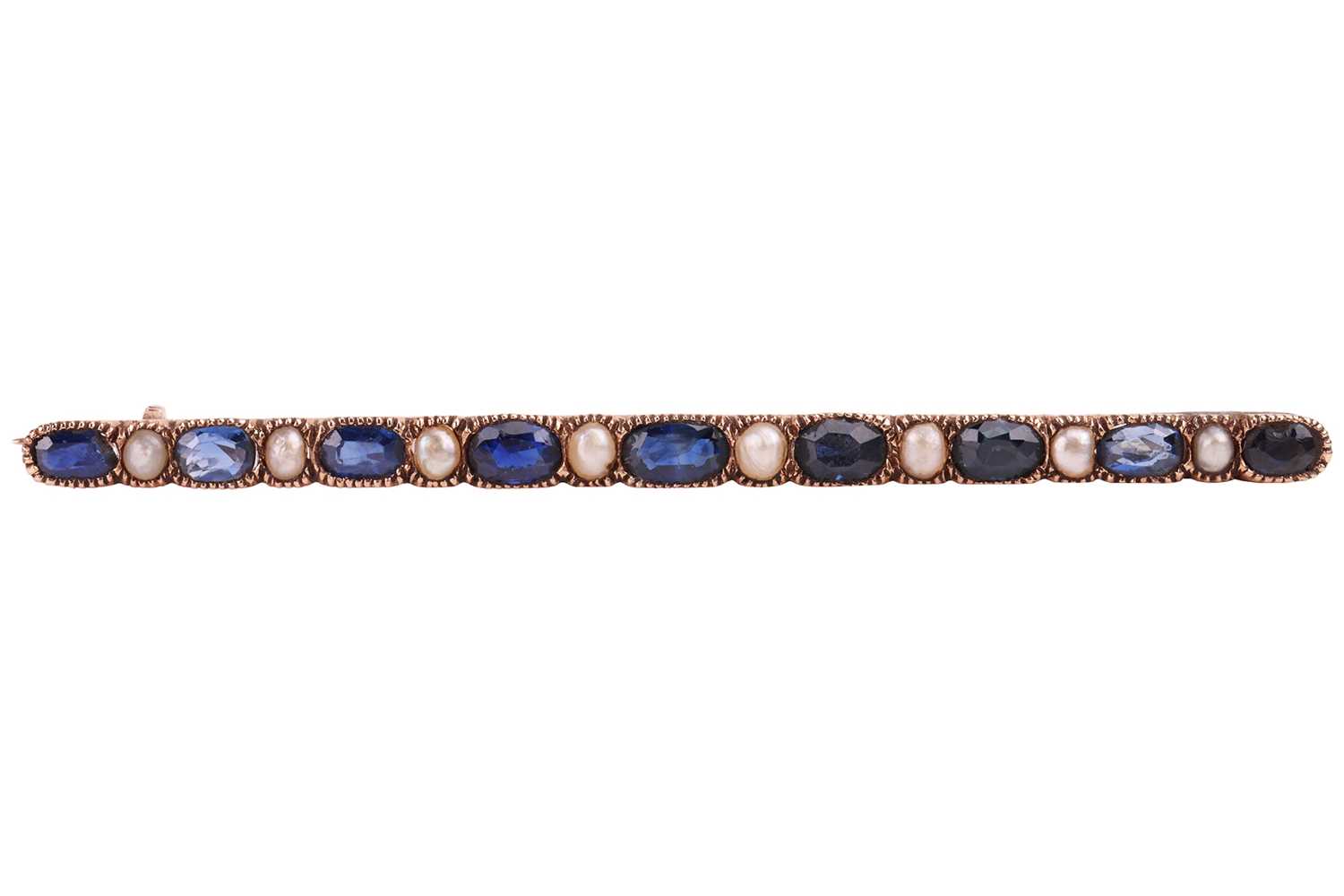 Lot A sapphire and seed pearl bar brooch,...