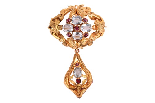 Lot 278 - A Victorian aquamarine and garnet brooch, of...