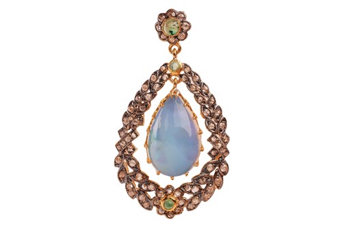 Lot 116 - An opal and diamond pendant, centred with a...