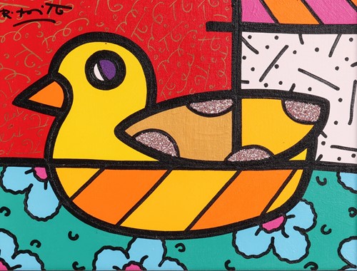Lot 130 - Romero Britto (Brazilian b.1963) Yellow Duck...