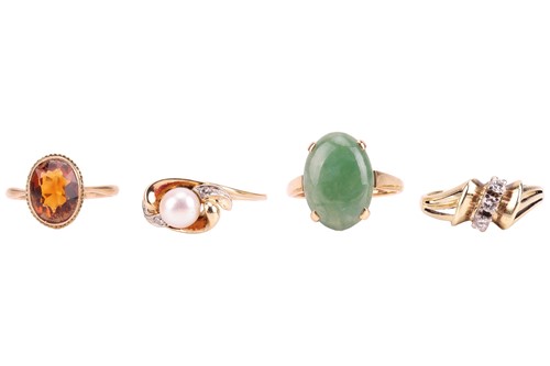 Lot 134 - Four rings; comprising a cultured pearl and...