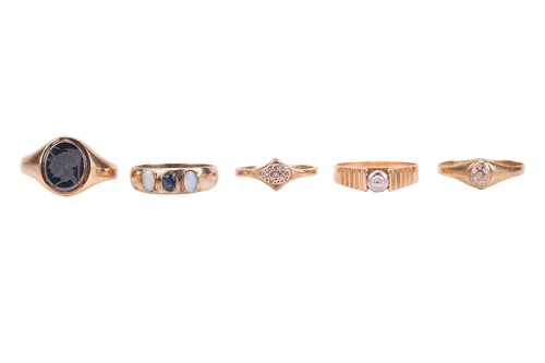 Lot 226 - Five gem-set rings; including a diamond...