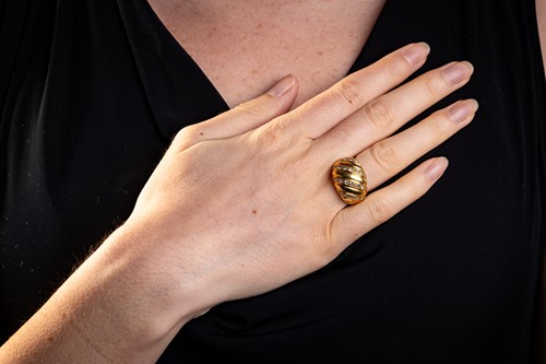 Lot 63 - Grima - a diamond-set bombe ring, of ribbed...