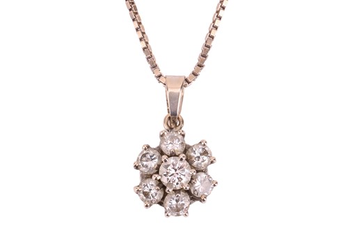 Lot 166 - A diamond cluster pendant on chain, weighing...