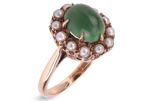 Lot 273 - A green turquoise and split pearl cluster ring...