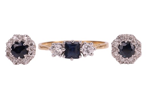 Lot 148 - A sapphire and diamond dress ring and stud...