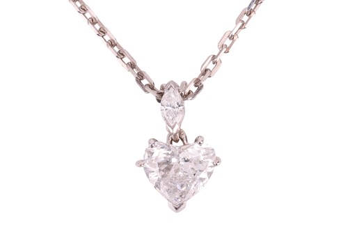 Lot 172 - A heart-shaped diamond pendant on chain, with...