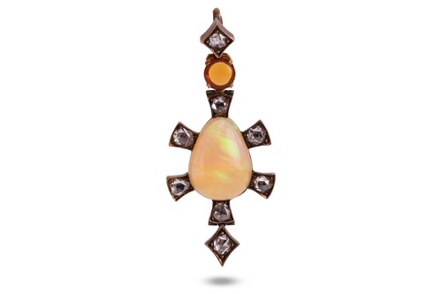 Lot 93 - An Arts and Crafts fire opal and diamond...