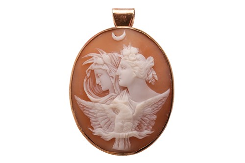 Lot 179 - A shell cameo brooch cum pendant in 9ct gold,...