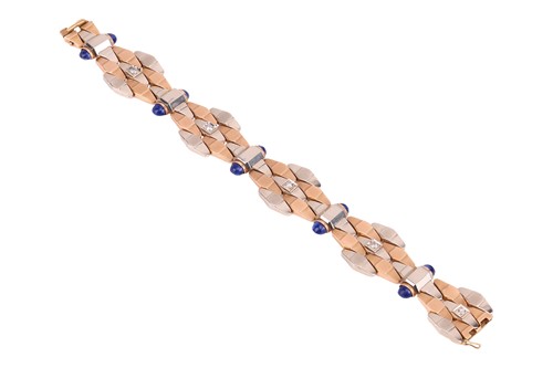 Lot 123 - A gem-set tri-toned bracelet, circa 1940s,...