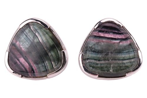 Lot 124 - A pair of stud earrings set with liddicoatite...