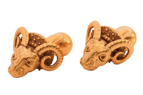 Lot 149 - Ilias Lalaounis - a pair of ram head cufflinks,...