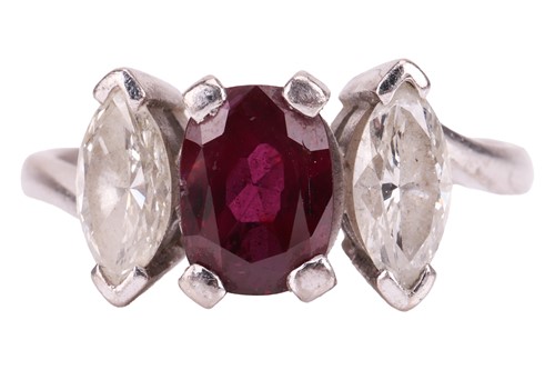 Lot 130 - A ruby and diamond-set ring, composed of an...