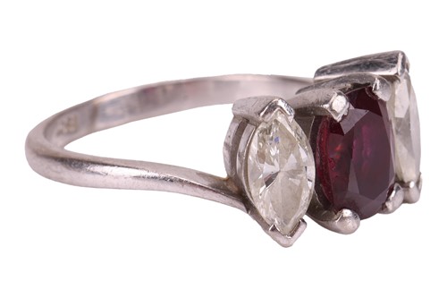 Lot 130 - A ruby and diamond-set ring, composed of an...