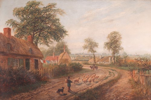 Lot 38 - English School (19th century) Herding sheep on...