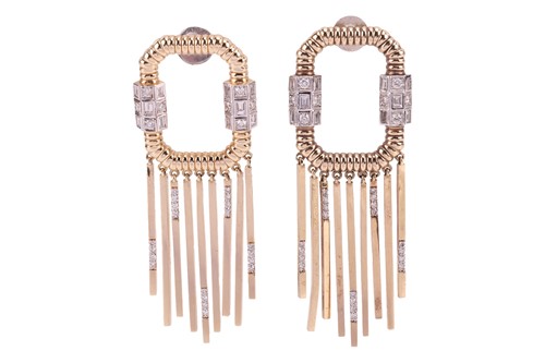 Lot 109 - A pair of diamond-set fringe earrings, each...