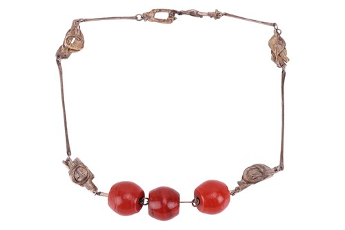 Lot 30 - A modernist silver necklace with three...