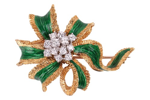 Lot 61 - Kutchinsky - a diamond and enamel bow brooch...