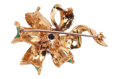 Lot 61 - Kutchinsky - a diamond and enamel bow brooch...