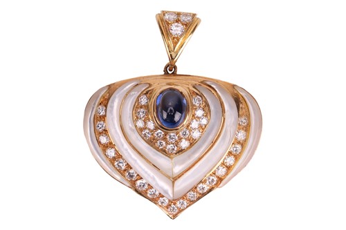 Lot 215 - A gem-set heart pendant, centred with an oval...