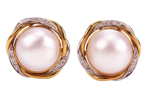 Lot 166 - A pair of mabe pearl earrings in 18ct yellow...