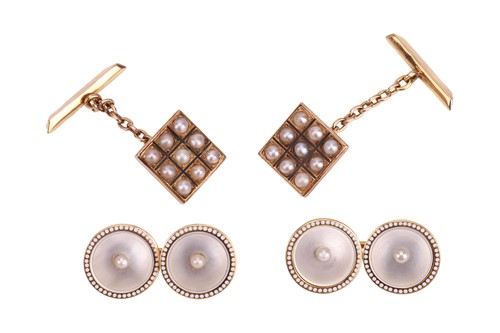 Lot 198 - Two pairs of pearl-set cufflinks; to include a...