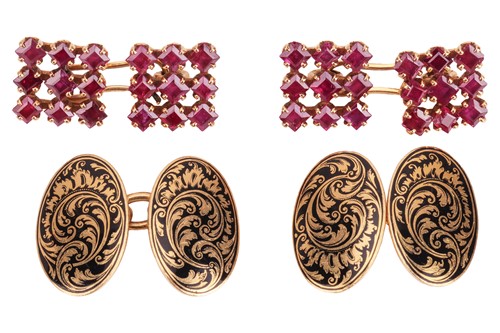 Lot 31 - Two pairs of cufflinks, to include a pair of...