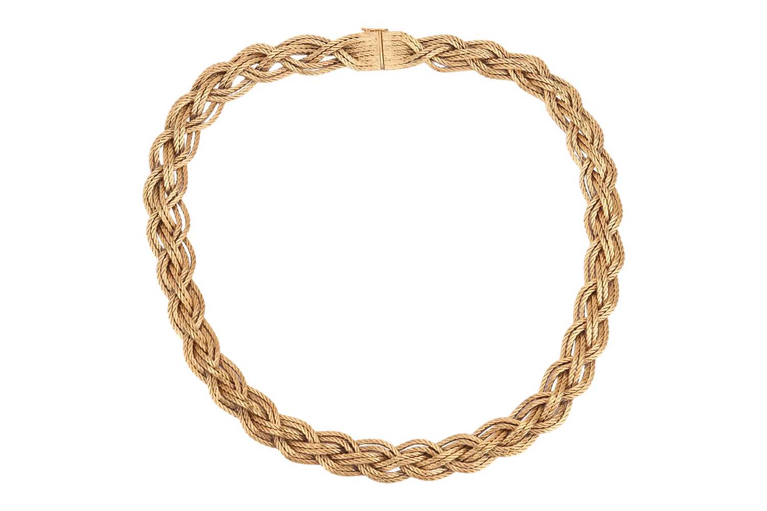 Lot 99 - A braided collar necklace in 18ct yellow gold,...
