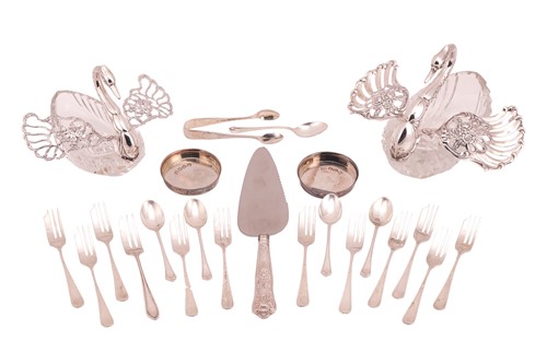 Lot 121 - Two silver-mounted glass swan bon bon dishes...