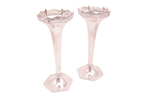Lot 382 - A pair of early 20th-century silver vases; of...