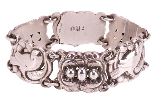Lot 262 - Georg Jensen, A ‘Dove’ plaque link bracelet,...