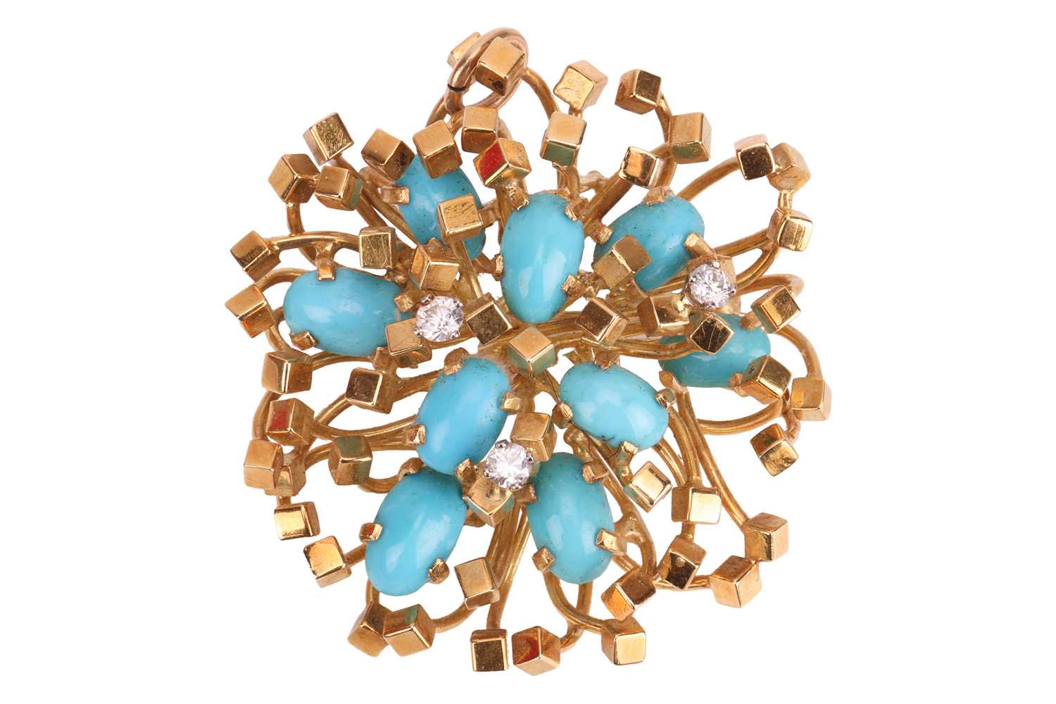 Lot 64 - A turquoise and diamond brooch, of an abstract...