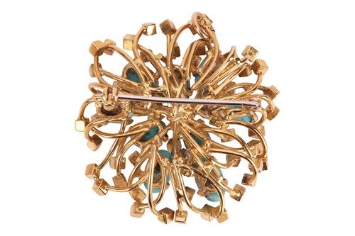 Lot 64 - A turquoise and diamond brooch, of an abstract...