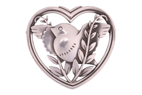 Lot 263 - Georg Jensen – A heart-shaped bird brooch...