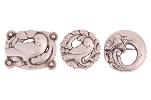 Lot 265 - Georg Jensen – Three Brooches: The first a...