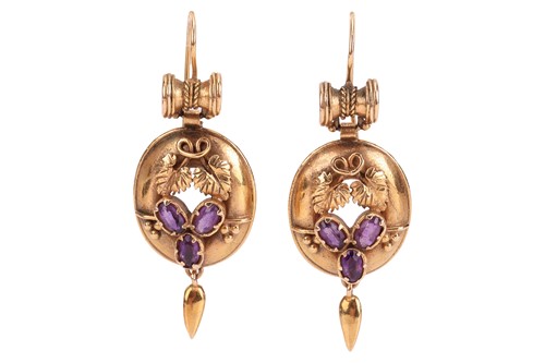Lot 28 - A pair of Victorian Etruscan Revival earrings...