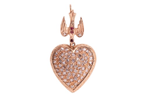 Lot 180 - A heart-shaped pendant with diamonds,...